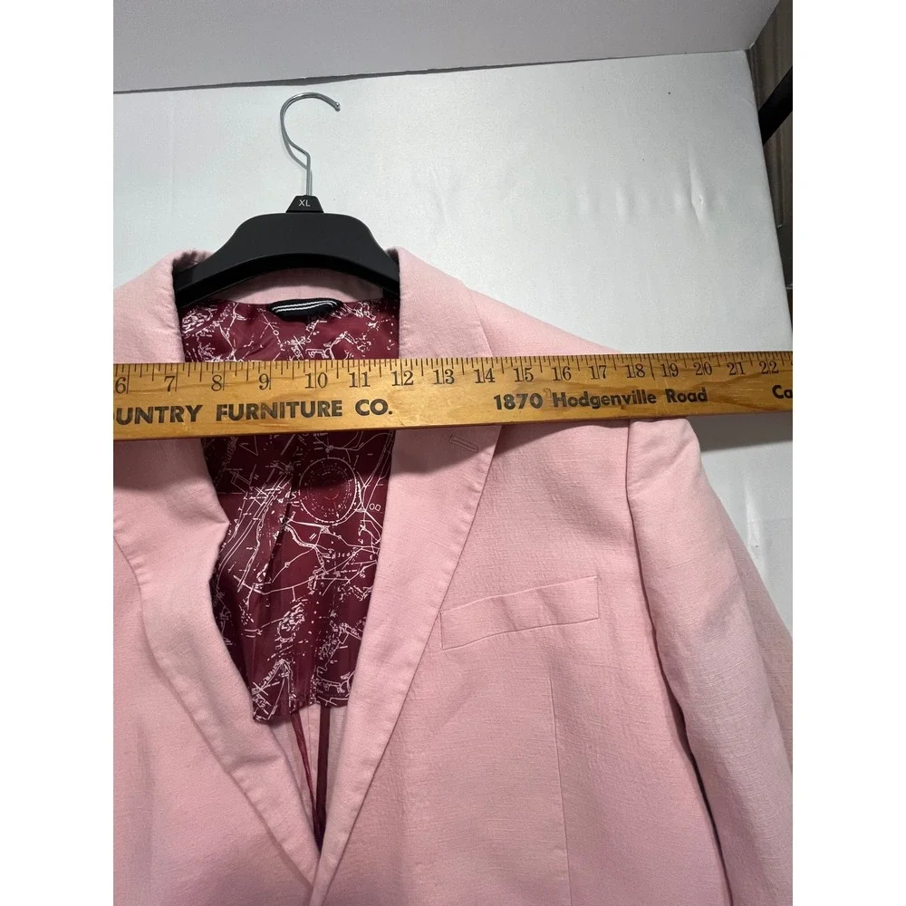 Nautica Linen Blend Blazer Sport Coat Men 44R Pink‎ Map Print Lining Hamptons